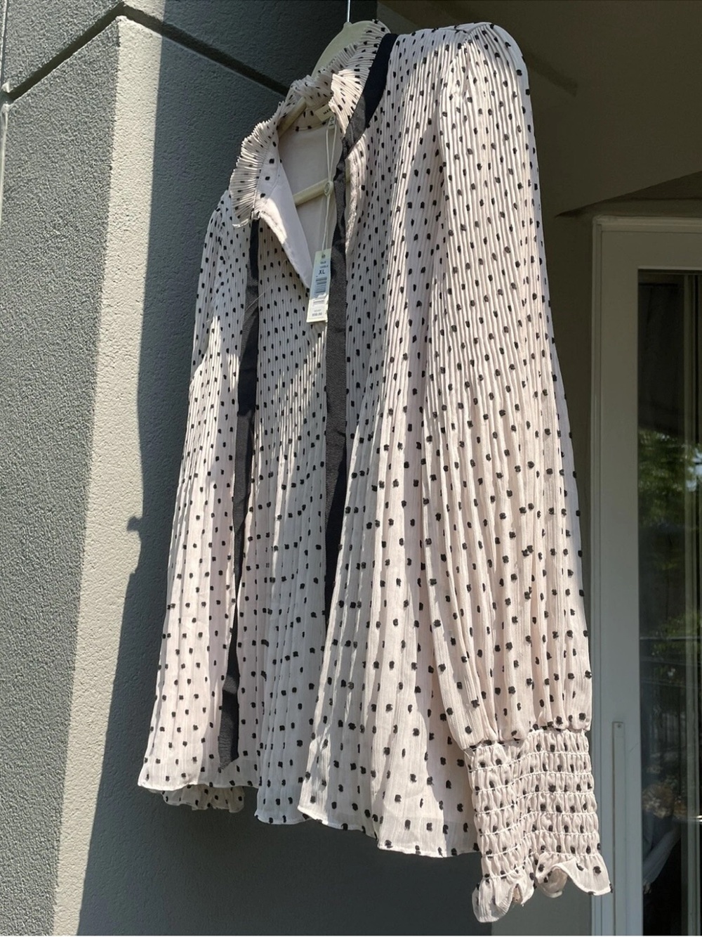 Pleated Ivory Blouse Jacket with Black Dot Print